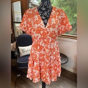 NWT Lumiere Floral Orange and White Dress